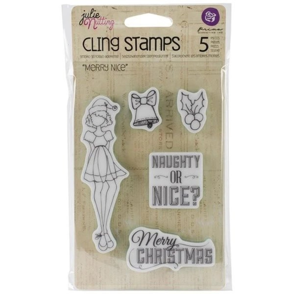 Julie Nutting Prima Marketing Merry Nice Cling Stamps Christmas 5pc Set 910709